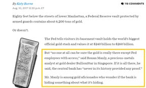 золото в Федеральном резервном банке Нью-Йорка