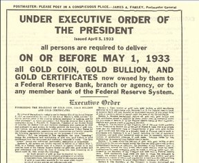 указ о конфискации золото в США в 1933 году